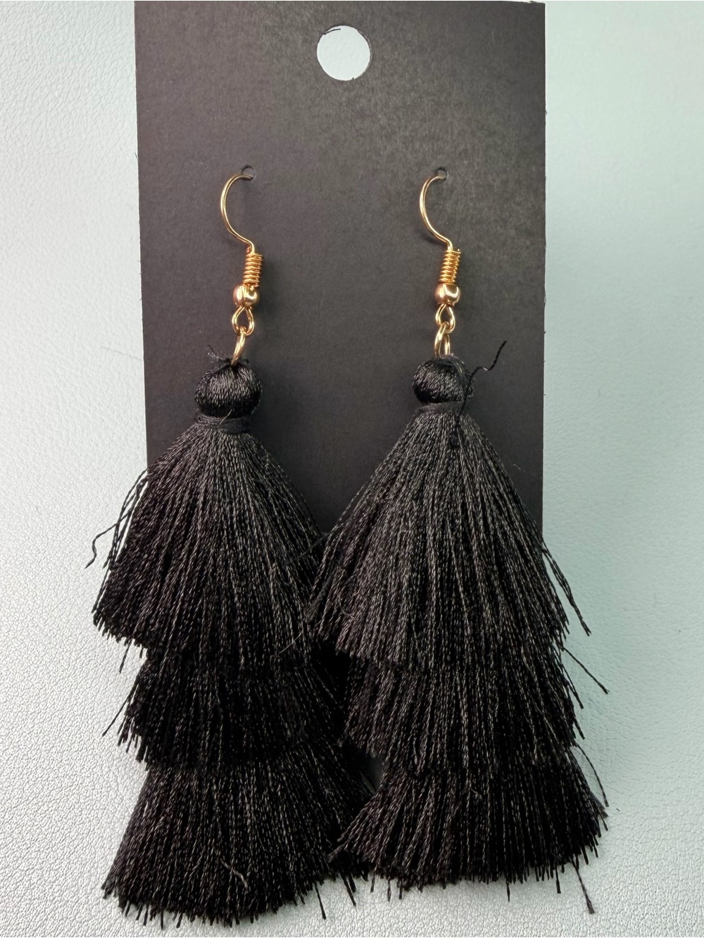 Black Tiered Tassel Drop Earrings - Unbranded